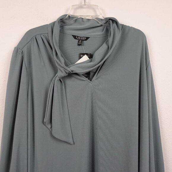 Ralph Lauren Tie Neck Top Blouse Women's Plus Size 3X Green Jersey Knit - Picture 3 of 9